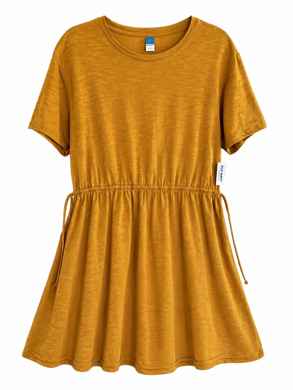 NWT Old Navy Women Knit Waist Dress Mustard Yellow Short Sleeve Size Large